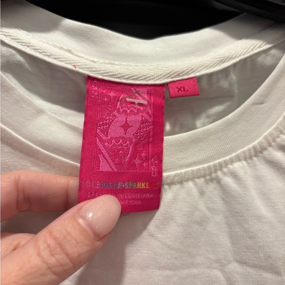 Queen Of Sparkles Scattered Baseball Tee Shirt Top Sequin Ball Sports White - Picture 6 of 11